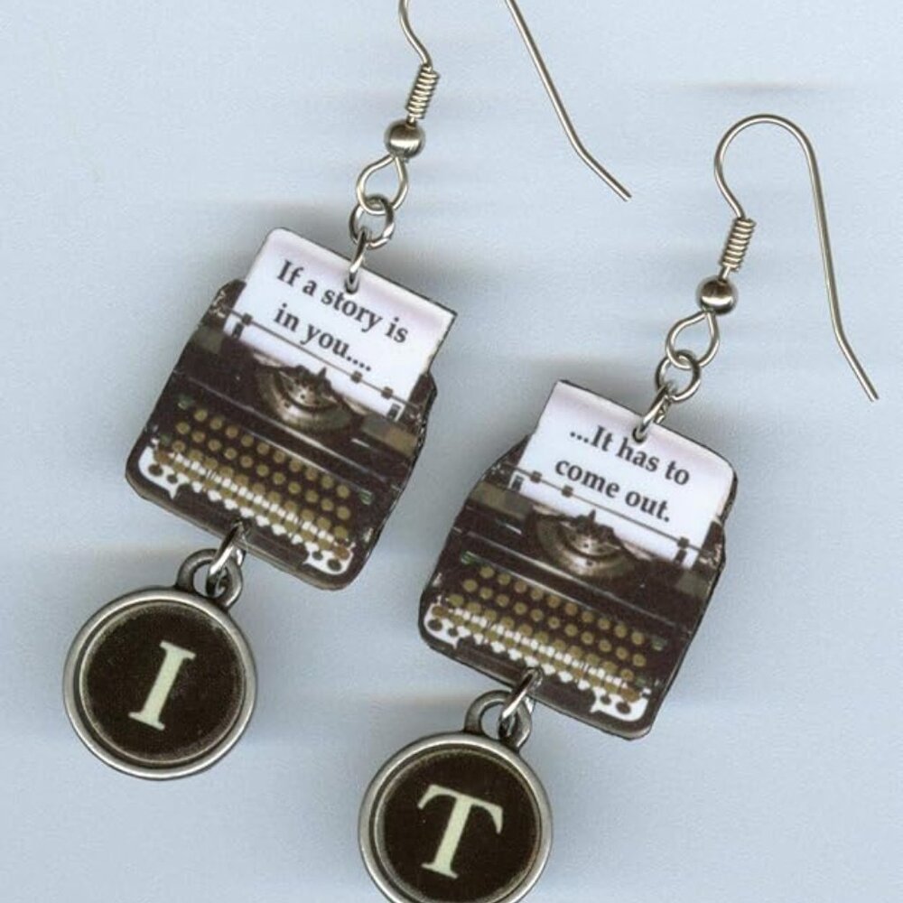 Author Writer Typewriter earrings keys Faulkner Quote - Picture 3 of 3
